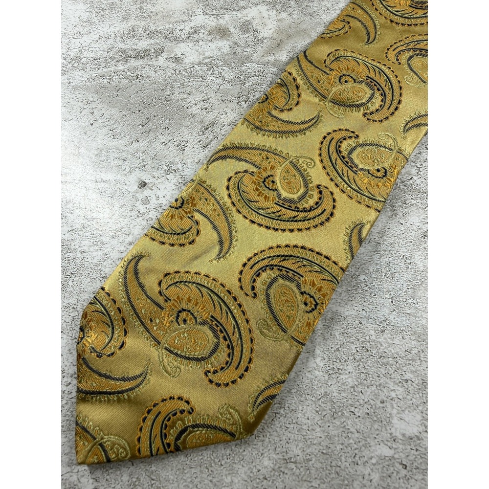 Altea Tie Mens One Size Gold Paisley 100% Silk Jacquard Embroidered Italy